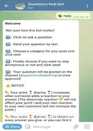 Questions Hub bot preview 2