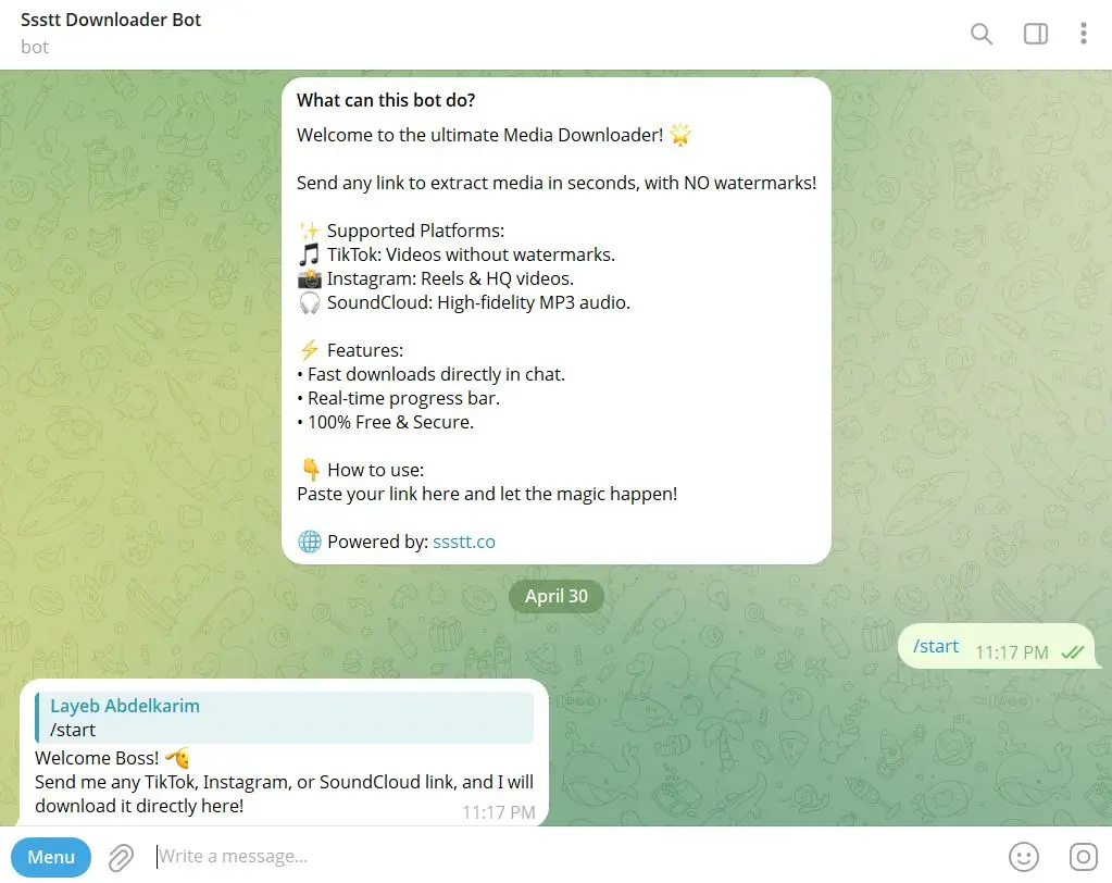 Ssstt Downloader Bot preview 1
